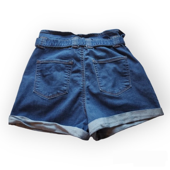 Women's High Waisted size M paperbag elastic with tie waist Denim jeans Shorts - Picture 3 of 11